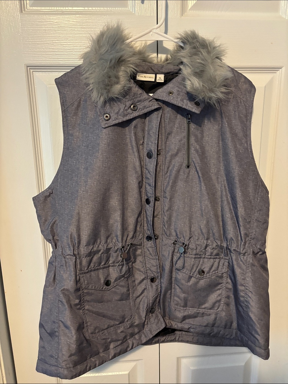 Kim Rogers Heather Gray with removable Faux-Fur Collar Puffer Vest